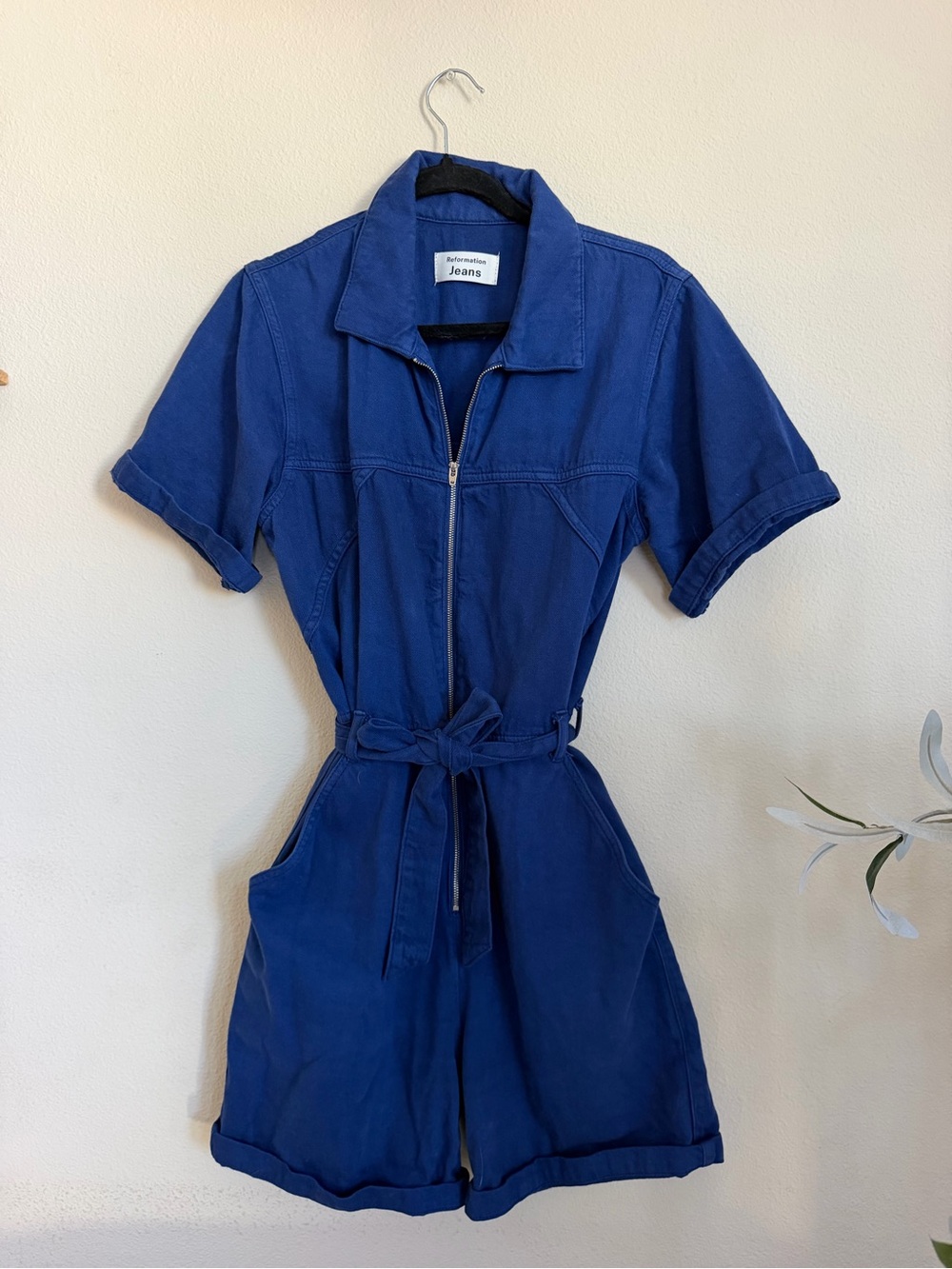 Reformation Blue Short Sleeve Romper